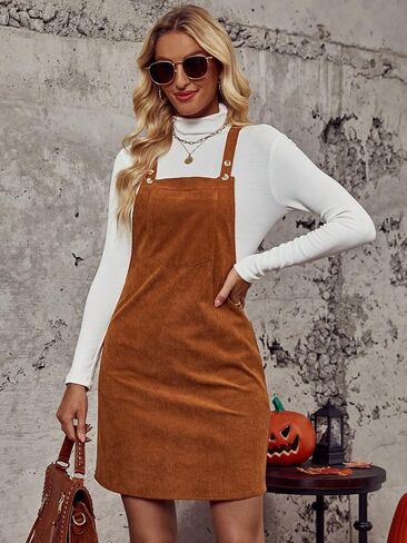 Milumia Women's Overall Dress Button Sleeveless Pocket Straight Hem Mini Pinafore Dresses in Saudi Arabia