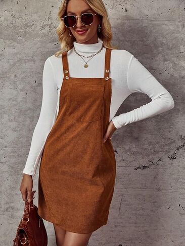 Milumia Women's Overall Dress Button Sleeveless Pocket Straight Hem Mini Pinafore Dresses in Saudi Arabia