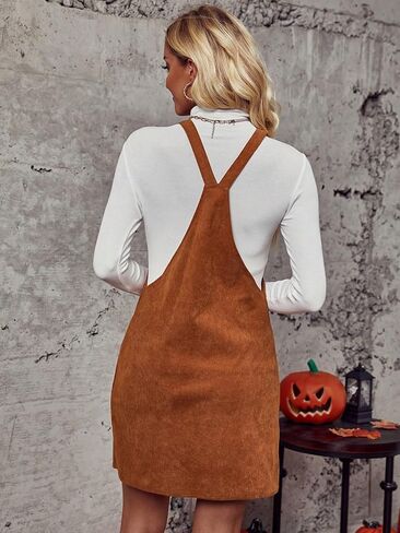 Milumia Women's Overall Dress Button Sleeveless Pocket Straight Hem Mini Pinafore Dresses in Saudi Arabia