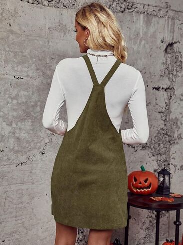 Milumia Women's Overall Dress Button Sleeveless Pocket Straight Hem Mini Pinafore Dresses in Saudi Arabia