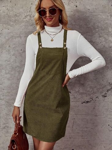 Milumia Women's Overall Dress Button Sleeveless Pocket Straight Hem Mini Pinafore Dresses in Saudi Arabia