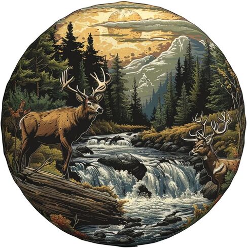 Landscape and Deer Spare Tire Cover Wheel Protectors Weatherproof Deer Pattern Wheel Covers Universal Fit for Trailer RV SUV Truck Camper Travel Trailers Accessories 15 Inch in Kuwait