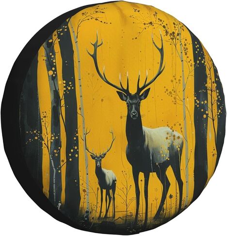 Landscape and Deer Spare Tire Cover Wheel Protectors Weatherproof Deer Pattern Wheel Covers Universal Fit for Trailer RV SUV Truck Camper Travel Trailers Accessories 15 Inch in Kuwait