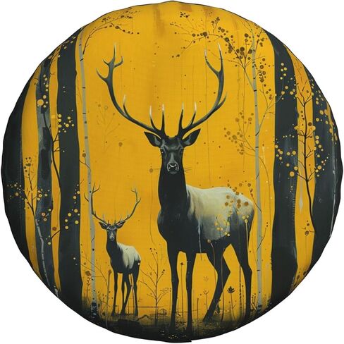 Landscape and Deer Spare Tire Cover Wheel Protectors Weatherproof Deer Pattern Wheel Covers Universal Fit for Trailer RV SUV Truck Camper Travel Trailers Accessories 15 Inch in Kuwait