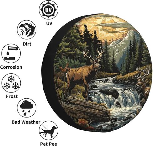 Landscape and Deer Spare Tire Cover Wheel Protectors Weatherproof Deer Pattern Wheel Covers Universal Fit for Trailer RV SUV Truck Camper Travel Trailers Accessories 15 Inch in Kuwait