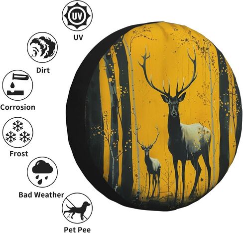 Landscape and Deer Spare Tire Cover Wheel Protectors Weatherproof Deer Pattern Wheel Covers Universal Fit for Trailer RV SUV Truck Camper Travel Trailers Accessories 15 Inch in Kuwait