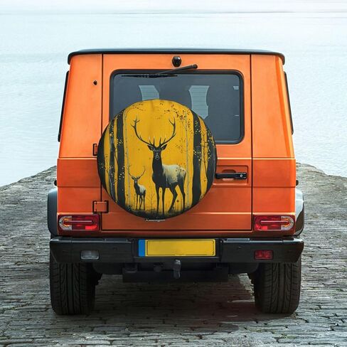 Landscape and Deer Spare Tire Cover Wheel Protectors Weatherproof Deer Pattern Wheel Covers Universal Fit for Trailer RV SUV Truck Camper Travel Trailers Accessories 15 Inch in Kuwait
