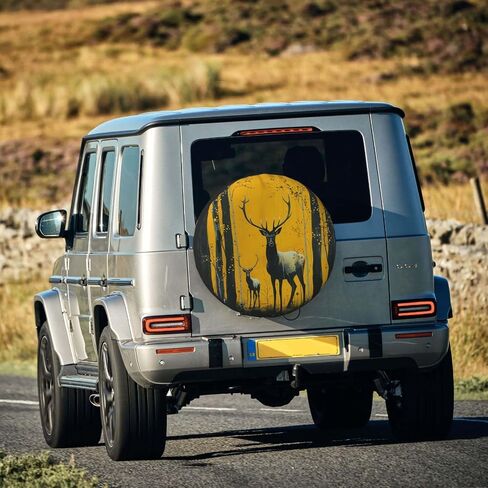 Landscape and Deer Spare Tire Cover Wheel Protectors Weatherproof Deer Pattern Wheel Covers Universal Fit for Trailer RV SUV Truck Camper Travel Trailers Accessories 15 Inch in Kuwait