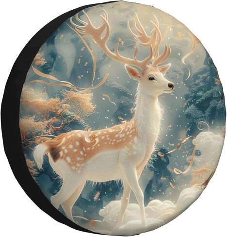 Landscape and Deer Spare Tire Cover Wheel Protectors Weatherproof Deer Pattern Wheel Covers Universal Fit for Trailer RV SUV Truck Camper Travel Trailers Accessories 15 Inch in Kuwait