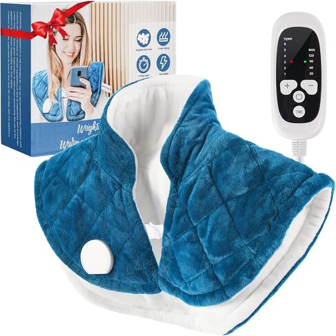 Heating Pad for Neck and Shoulders, Mothers Day Gifts, 2.4lb Weighted Large Electric Heating Pad for Pain Relief Wearable, 6 Heat Settings 2H Auto Off, Birthday Gifts for Mom Dad Women Men (Blue) in Saudi Arabia