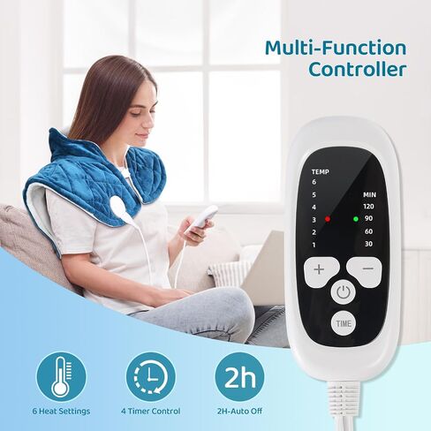 Heating Pad for Neck and Shoulders, Mothers Day Gifts, 2.4lb Weighted Large Electric Heating Pad for Pain Relief Wearable, 6 Heat Settings 2H Auto Off, Birthday Gifts for Mom Dad Women Men (Blue) in Saudi Arabia