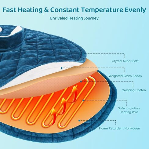 Heating Pad for Neck and Shoulders, Mothers Day Gifts, 2.4lb Weighted Large Electric Heating Pad for Pain Relief Wearable, 6 Heat Settings 2H Auto Off, Birthday Gifts for Mom Dad Women Men (Blue) in Saudi Arabia