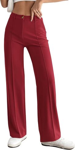 PRETTYGARDEN Straight Leg Pants Stretchy Button Business Casual Work Trousers Knit Elastic Waist Slacks in Kuwait