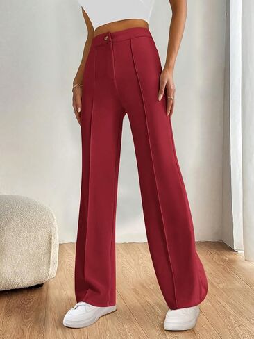 PRETTYGARDEN Straight Leg Pants Stretchy Button Business Casual Work Trousers Knit Elastic Waist Slacks in Kuwait