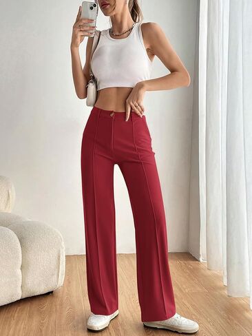 PRETTYGARDEN Straight Leg Pants Stretchy Button Business Casual Work Trousers Knit Elastic Waist Slacks in Kuwait