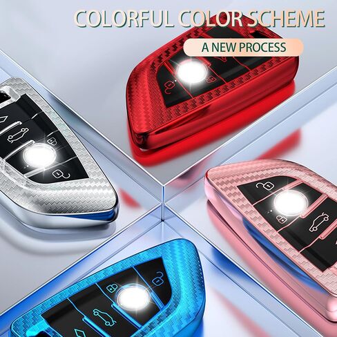 Carbon Fiber Carved Key Fob Cover with Keychain for BMW Smart Remote Key Case in Saudi Arabia