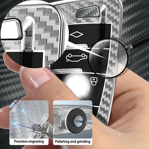 Carbon Fiber Carved Key Fob Cover with Keychain for BMW Smart Remote Key Case in Saudi Arabia