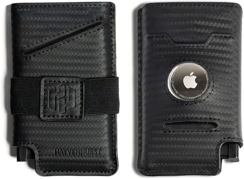Hayvenhurst Slim Minimalist Pop Up Leather Wallet with Cash Strap - RFID Blocking Airtag Wallet For Men Credit Card Holder Capsule Wallets for Men (Black) in Kuwait