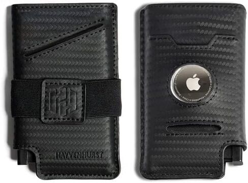 Hayvenhurst Slim Minimalist Pop Up Leather Wallet with Cash Strap - RFID Blocking Airtag Wallet For Men Credit Card Holder Capsule Wallets for Men (Black) in Kuwait