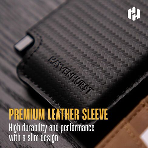 Hayvenhurst Slim Minimalist Pop Up Leather Wallet with Cash Strap - RFID Blocking Airtag Wallet For Men Credit Card Holder Capsule Wallets for Men (Black) in Kuwait