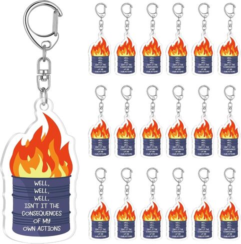 Tondiamo 20 Pcs Dumpster Fire Keychain Acrylic Keychain Trash Can Keyring Keychain Funny Employee Appreciation Gifts for Men Women Coworkers in Saudi Arabia