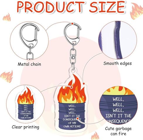 Tondiamo 20 Pcs Dumpster Fire Keychain Acrylic Keychain Trash Can Keyring Keychain Funny Employee Appreciation Gifts for Men Women Coworkers in Saudi Arabia