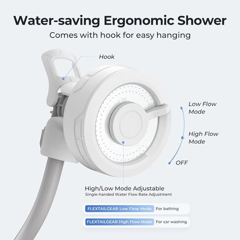 مضخة دش خارجية قابلة لإعادة الشحن خفيفة الوزن من FLEXTAILGEAR MAX SHOWER، رأس دش محمول للتخييم، دش للسفر مع مضخة مياه USB-C للمشي لمسافات طويلة، وغسيل السيارات، وتنظيف الحيوانات الأليفة، وإجازات الشاطئ in Kuwait