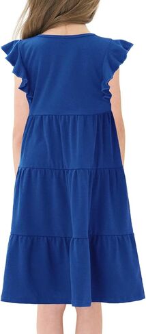 Girls' Summer Dresses Empire Waist Ruffle Sleeve Tiered Swing A-Line Casual Cotton Sundress 5-11Y in Saudi Arabia