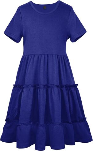 Girls' Summer Dresses Empire Waist Ruffle Sleeve Tiered Swing A-Line Casual Cotton Sundress 5-11Y in Saudi Arabia