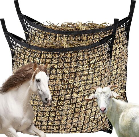2 PCS Slow Feed Hay Net，31.5" x 35.1"Large Capacity Horse Feed Bag,Horses Hay Bags Easy to Hang for Horse Feeder Full Day Feeding Horses Goat Stall Trailer-Black in Saudi Arabia