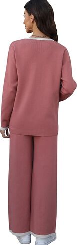 طقم سترة نسائي مكون من قطعتين من Ladyful بأكمام طويلة وسروال واسع الساق in Kuwait