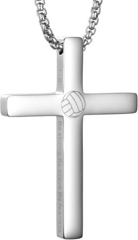 EZUY GNAY Mens Volleyball Cross Pendant Necklace For Bible Verse 1:9 Stainless Steel Sport Cross Pendant New Year's Day For Men in Kuwait