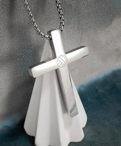 EZUY GNAY Mens Volleyball Cross Pendant Necklace For Bible Verse 1:9 Stainless Steel Sport Cross Pendant New Year's Day For Men in Kuwait