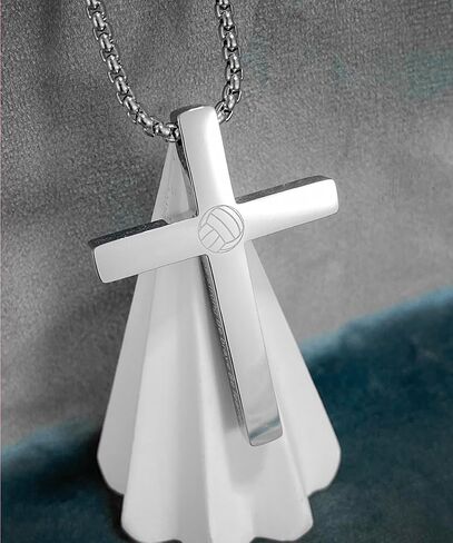 EZUY GNAY Mens Volleyball Cross Pendant Necklace For Bible Verse 1:9 Stainless Steel Sport Cross Pendant New Year's Day For Men in Kuwait