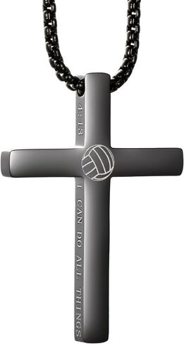 EZUY GNAY Mens Volleyball Cross Pendant Necklace For Bible Verse 1:9 Stainless Steel Sport Cross Pendant New Year's Day For Men in Kuwait