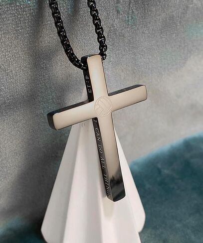 EZUY GNAY Mens Volleyball Cross Pendant Necklace For Bible Verse 1:9 Stainless Steel Sport Cross Pendant New Year's Day For Men in Kuwait