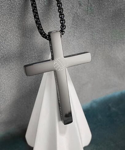 EZUY GNAY Mens Volleyball Cross Pendant Necklace For Bible Verse 1:9 Stainless Steel Sport Cross Pendant New Year's Day For Men in Kuwait