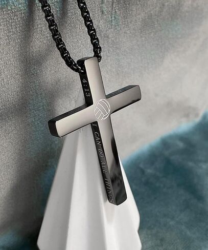 EZUY GNAY Mens Volleyball Cross Pendant Necklace For Bible Verse 1:9 Stainless Steel Sport Cross Pendant New Year's Day For Men in Kuwait