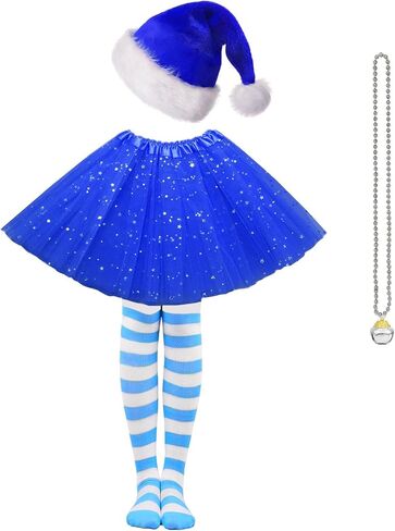Girls Christmas Costume, Xmas Kids Tutu Skirt with Santa Hat Striped Tights, Christmas Elf Costume Girls Tutu in Saudi Arabia
