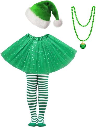 Girls Christmas Costume, Xmas Kids Tutu Skirt with Santa Hat Striped Tights, Christmas Elf Costume Girls Tutu in Saudi Arabia