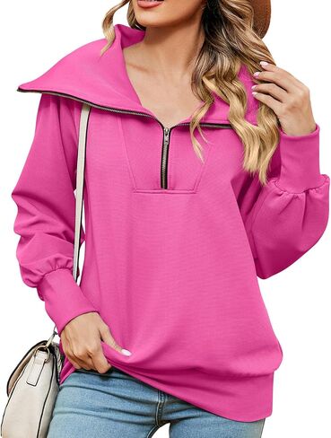 ODIZLI Women's Fall Winter Long Sleeve Lapel Collar Zip Up Sweatshirt Pullover Top Lounge Wear 1/4 Zip Pullover Women in Saudi Arabia
