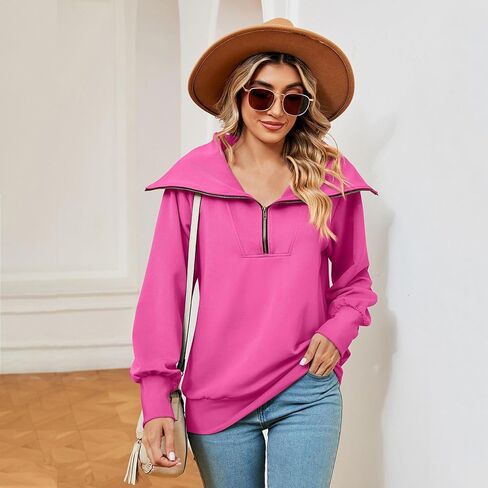 ODIZLI Women's Fall Winter Long Sleeve Lapel Collar Zip Up Sweatshirt Pullover Top Lounge Wear 1/4 Zip Pullover Women in Saudi Arabia
