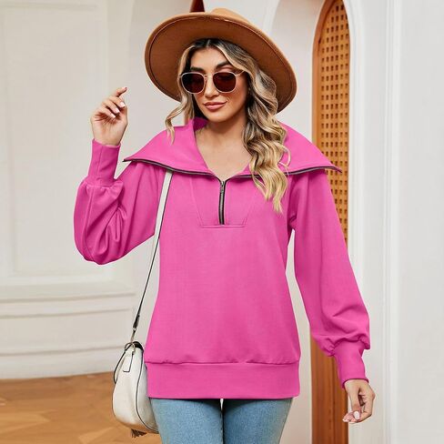 ODIZLI Women's Fall Winter Long Sleeve Lapel Collar Zip Up Sweatshirt Pullover Top Lounge Wear 1/4 Zip Pullover Women in Saudi Arabia