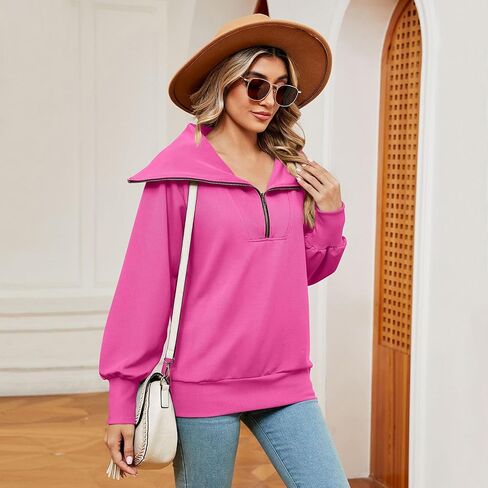 ODIZLI Women's Fall Winter Long Sleeve Lapel Collar Zip Up Sweatshirt Pullover Top Lounge Wear 1/4 Zip Pullover Women in Saudi Arabia