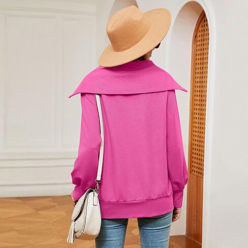 ODIZLI Women's Fall Winter Long Sleeve Lapel Collar Zip Up Sweatshirt Pullover Top Lounge Wear 1/4 Zip Pullover Women in Saudi Arabia