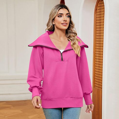 ODIZLI Women's Fall Winter Long Sleeve Lapel Collar Zip Up Sweatshirt Pullover Top Lounge Wear 1/4 Zip Pullover Women in Saudi Arabia
