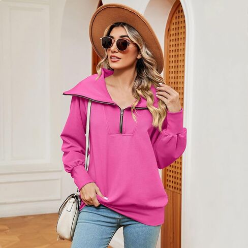 ODIZLI Women's Fall Winter Long Sleeve Lapel Collar Zip Up Sweatshirt Pullover Top Lounge Wear 1/4 Zip Pullover Women in Saudi Arabia