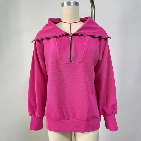 ODIZLI Women's Fall Winter Long Sleeve Lapel Collar Zip Up Sweatshirt Pullover Top Lounge Wear 1/4 Zip Pullover Women in Saudi Arabia