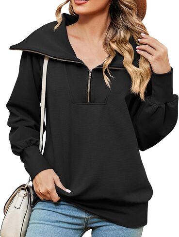ODIZLI Women's Fall Winter Long Sleeve Lapel Collar Zip Up Sweatshirt Pullover Top Lounge Wear 1/4 Zip Pullover Women in Saudi Arabia