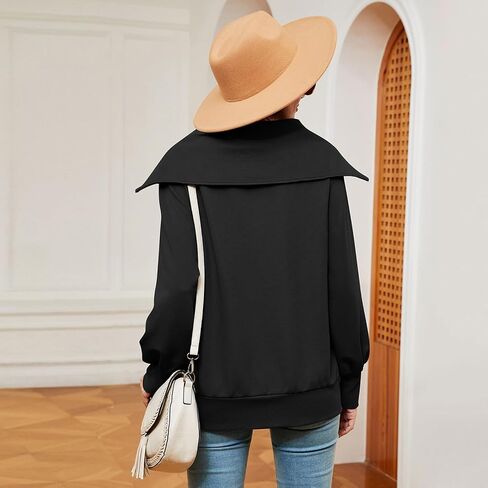 ODIZLI Women's Fall Winter Long Sleeve Lapel Collar Zip Up Sweatshirt Pullover Top Lounge Wear 1/4 Zip Pullover Women in Saudi Arabia